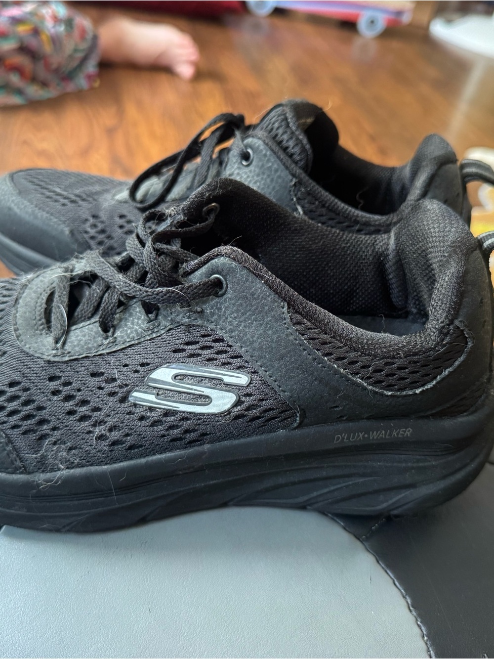 Skechers All-Black Mesh Lace-Up Walking Sneakers